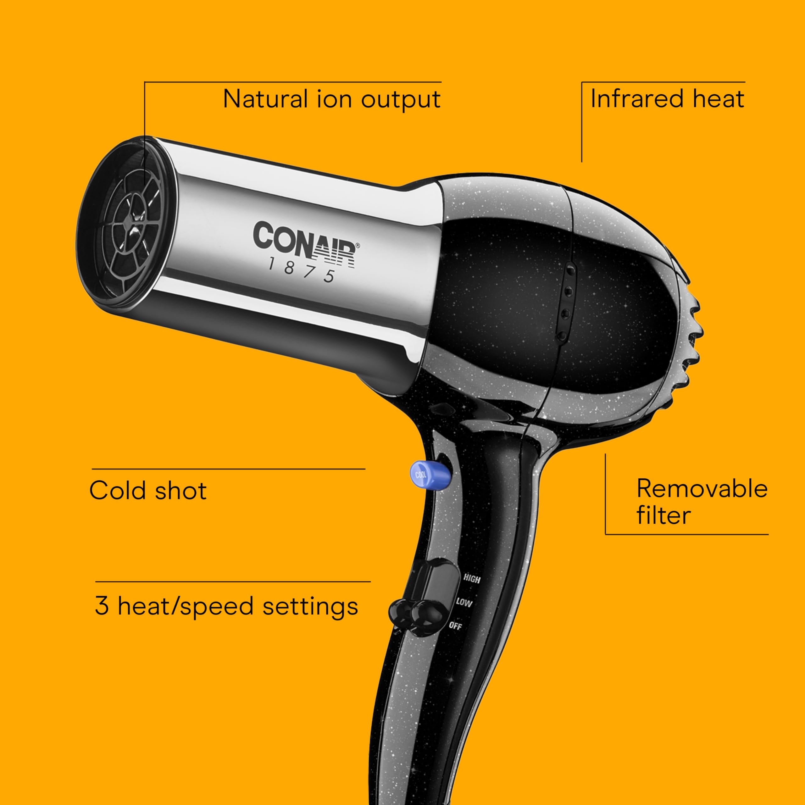 Amazon.com : Conair Hair Dryer, 1875W Full-Size Hair Dryer